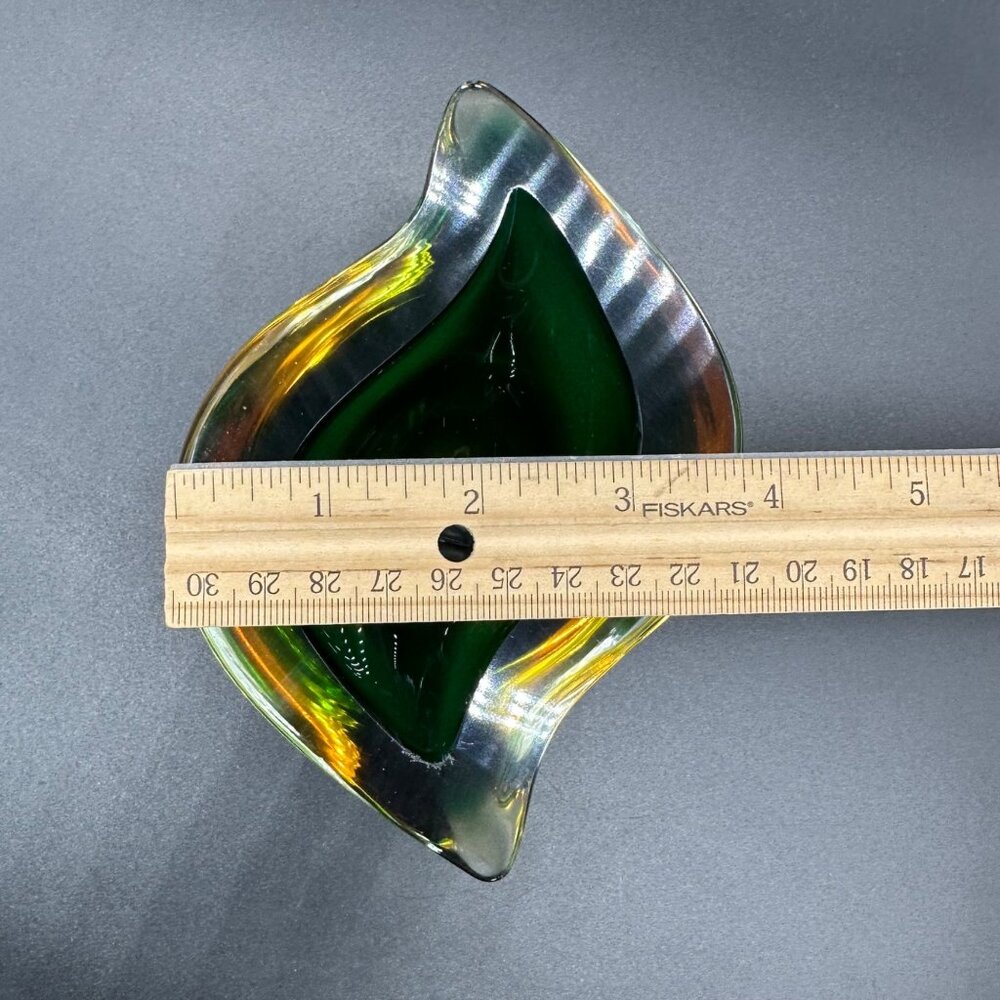 Murano Sommerso Green Amber Art Glass Bowl Vintage Italian Dish Mid Century - Picture 11 of 12
